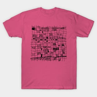 Grid design scribble style in magenta T-Shirt